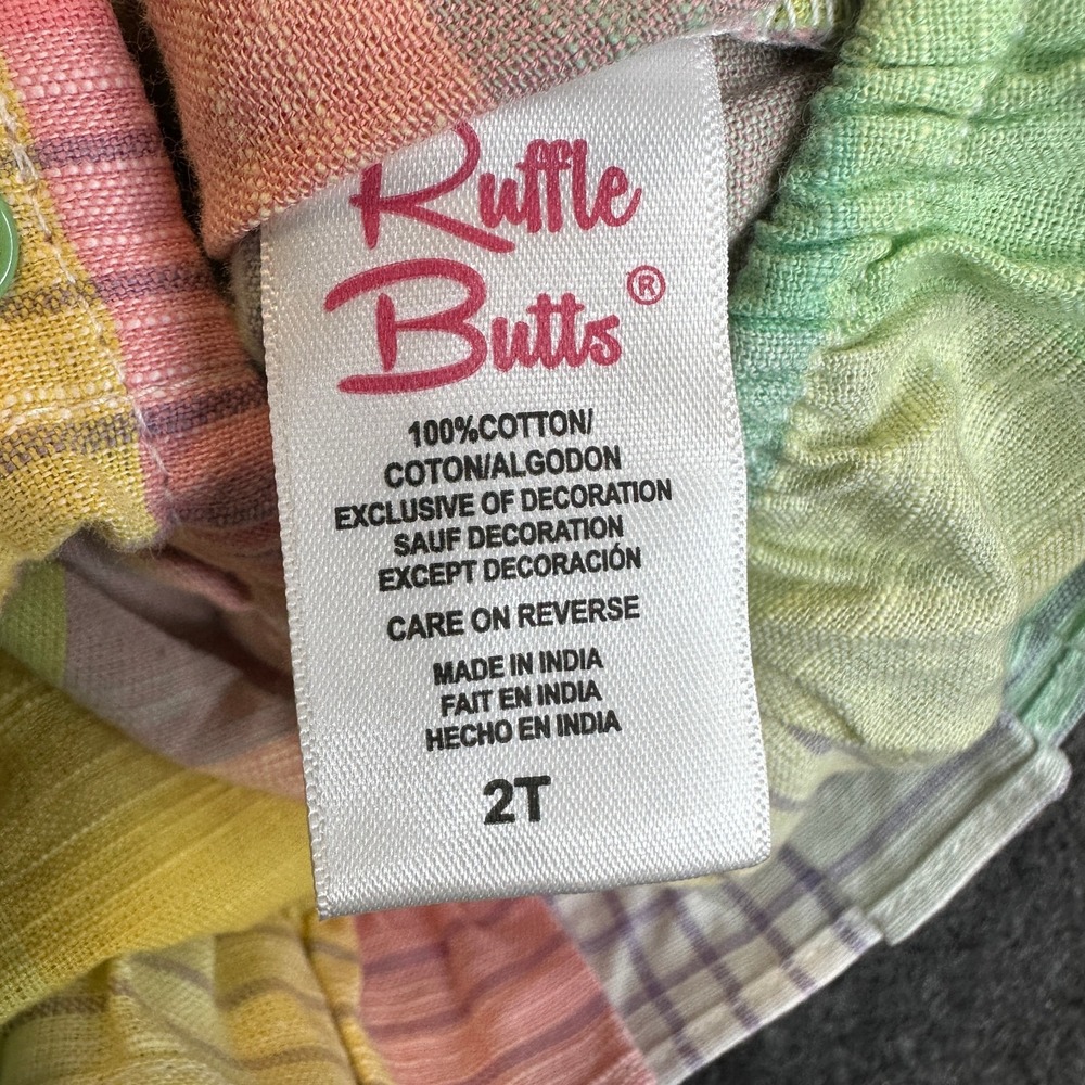 NEW RuffleButts Girls Romper Rainbow Gingham Plaid Size 2T Snap Ruffle Butts - Picture 6 of 14